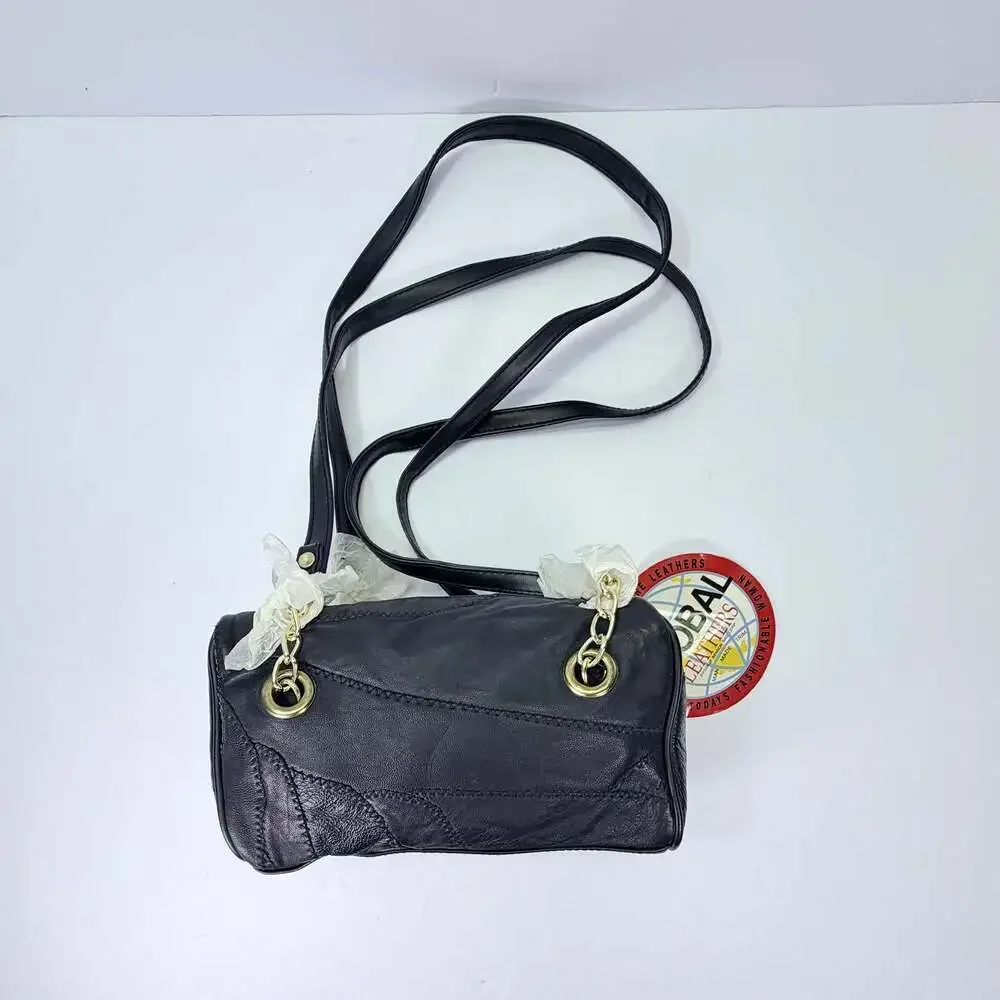 Global Leathers Benson Bag Corp Patchwork Black Genuine Leather Crossbody Bag